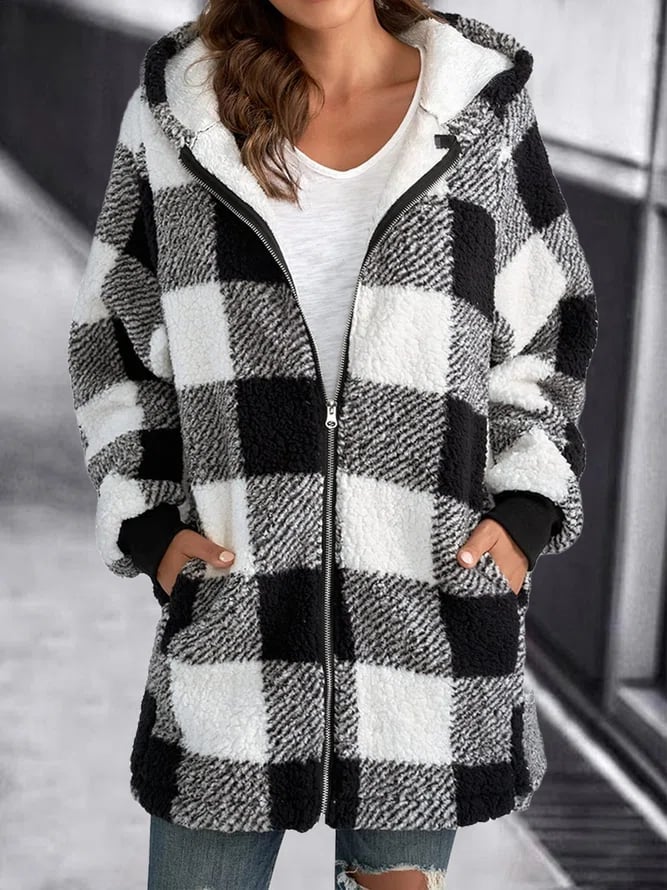 Women Oversized Hoodie Plaid Loose Overcoat (Buy 2 Free Shiping)