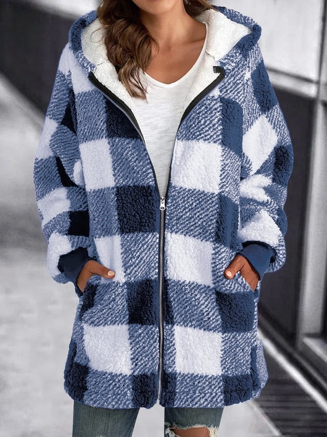 Women Oversized Hoodie Plaid Loose Overcoat (Buy 2 Free Shiping)