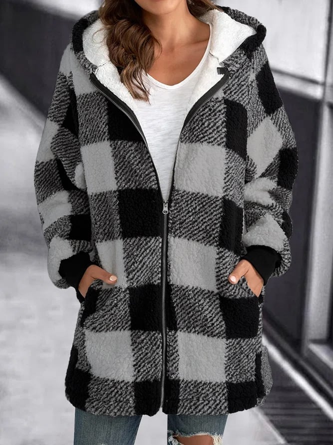 Women Oversized Hoodie Plaid Loose Overcoat (Buy 2 Free Shiping)