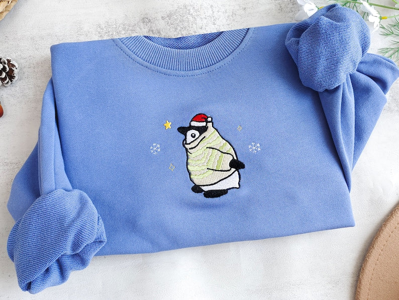 Embroidered Christmas Penguin Sweatshirt, Snowflake Hoodie,Penguin Christmas Sweater, Christmas Crewneck,Penguin Gift