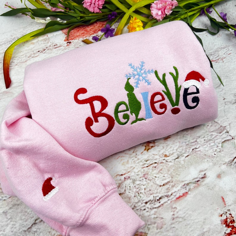 Christmas Sweatshirt Embroidered - Sweatshirts- Embroidered Sweatshirts - Christmas - Believe Santa