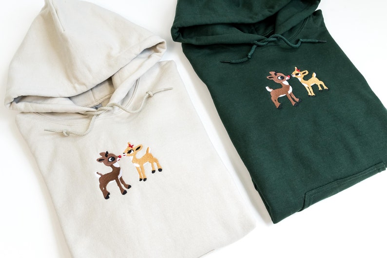 Christmas Embroidered Sweatshirt. Rudolph The Red Nose Reindeer Embroidered Hoodie, Fall Embroidered Hoodie. Christmas Hoodie.