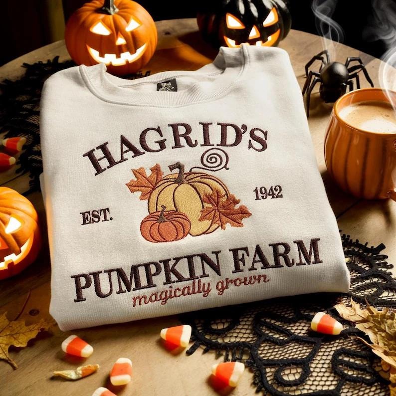 Pumpkin Farm Halloween Embroidered Sweatshirt, Vintage Halloween Shirt, Hagrid Sweatshirt, Autumn Pumpkin Patch Hoodie, Fall Cozy Shirt